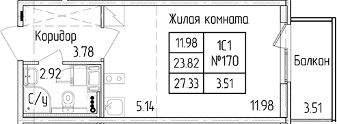 Квартира студия 23.82 м², 3/4 эт., ЖК «Любоград в Стрельне»